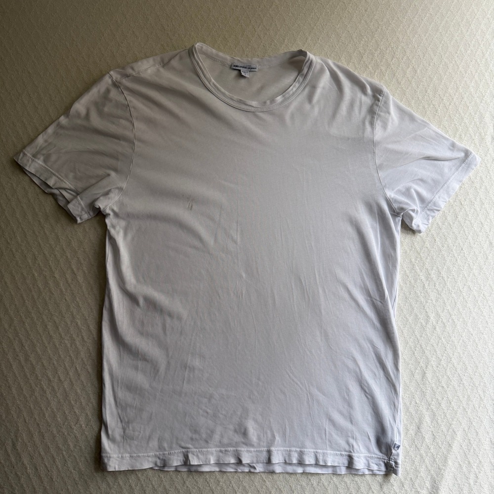 James Perse Crew Neck Tee MLJ3311 White Combed Cotton Mens 3 L FLAW